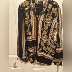 Fashion Nova Black and Gold Baroque Top